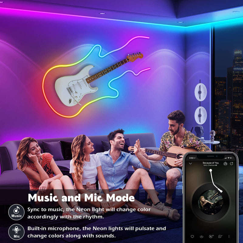 [AUSTRALIA] - 32.8Ft Neon Rope Lights,Flexible Led Rope Lights Control with App/Remote,Multiple Modes RopeLights,IP65 Outdoor RGB Led Neon Lights NonWater Resistant,Music Sync Gaming Led NeonLight Strip 32.8FT 