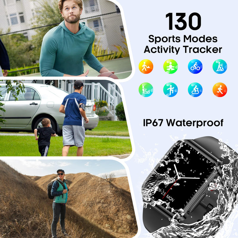 Yowow BIT Smart Watch, 1.85" HD Bluetooth Call Pedometer with Heart Rate/Blood Oxygen/Blood Pressure/Blood Composition/Body Composition/Sleep Monitor IP67 Waterproof (Brown) Coffee