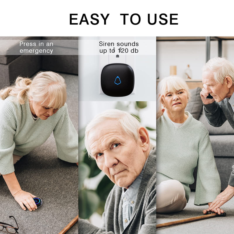 [AUSTRALIA] - Caregiver Pager, Wireless Call Button for Seniors/Elderly at Home, 3 SOS Buttons + 3 Receivers Medical Life Alert System, Emergency Panic Call Bell, Nurse Calling & Patient Assistance Alarm 3 Receivers + 3 Call Buttons Black 