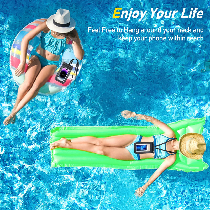 [AUSTRALIA] - 2 Pack Waterproof Phone Pouch Floating Large Waterproof Cellphone Dry Bag Case for iPhone 14 13 12 11 Pro Max XS XR X Galaxy S21 Samsung S22 Up to 7", PVC IPX8 Underwater HD Touch Phone Protector Black+Black 
