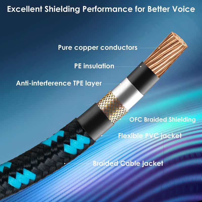 Guitar Cable 6ft 1/4 Inch Guitar Cord Straight to Right Angle Instrument Cable with Braided Tweed and Anti-Kinking Design for Guitar Bass Amp, Black & Blue Black Blue