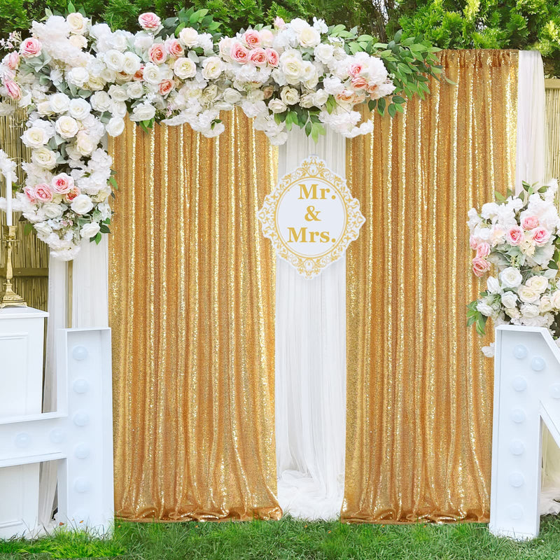 Gold Sequin Backdrop Curtain Panels Stage 2 Pieces 2FTx8FT Wedding Party Background Drapes Gold 2 pcs-2ftx8ft