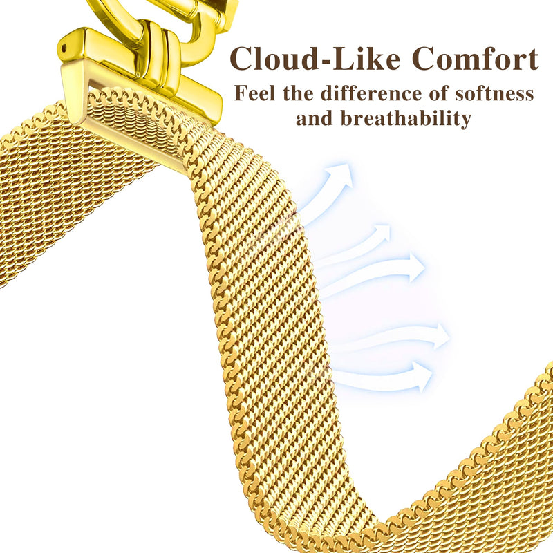 for Apple Watch Bands 41mm with Screen Protector Case, Stainless Steel Magnetic Clasp Apple Watch Bands for Women, with D-shaped Connector for iWatch Bands Series 9 8 7 (Gold, 41mm) C - Gold