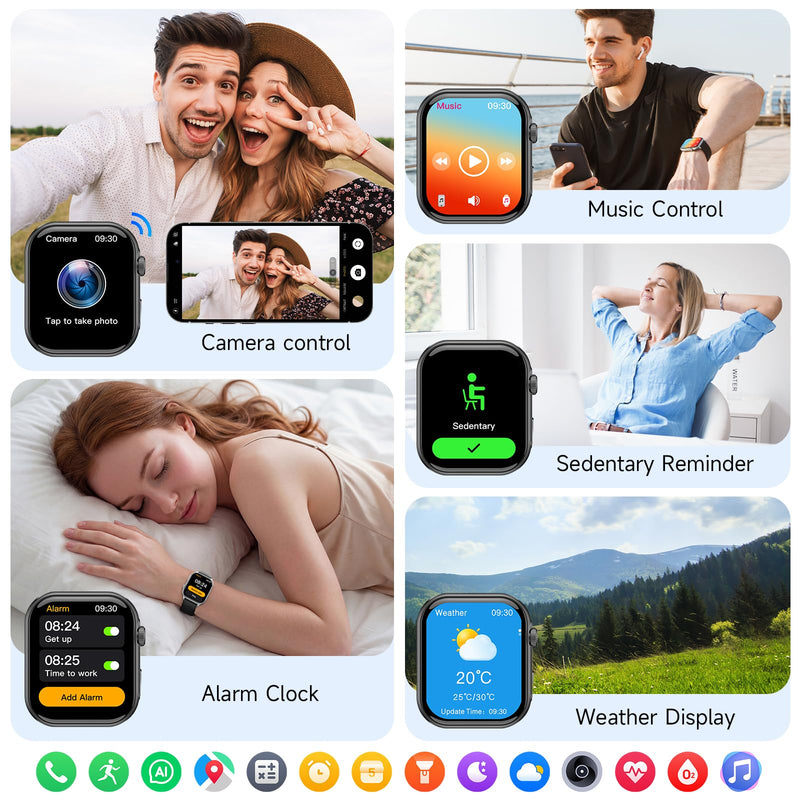 AOC Built-in ChatGPT, 1.96" HD AMOLED Screen AI Smart Watch for Men Women Answer/Make Calls, Fitness Watch with Heart Rate Monitor Sleep Monitor, 100+ Sports Trackers Step Counter, Waterproof