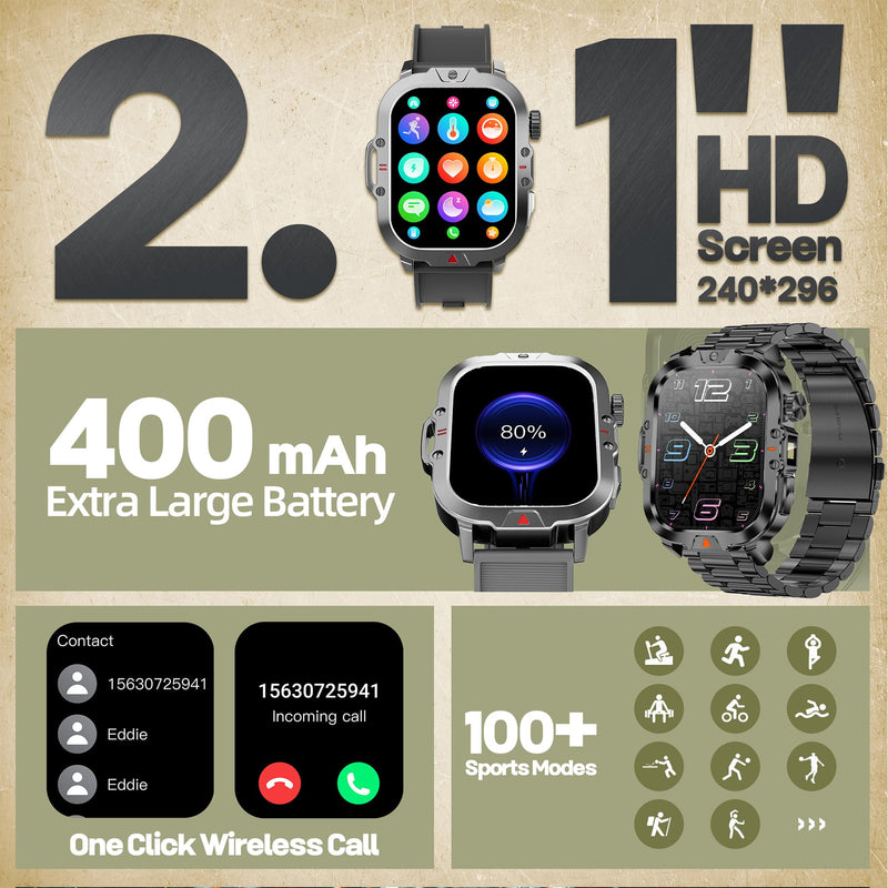 Smart Watches for Men(Answer/Make Call) , LED Lighting, 2.01" HD Fitness Tracker with Blood Pressure/Heart Rate Monitor, Waterproof Fitness Watch for Men, Smart Watch for Android/iOS Phones (Black) Black