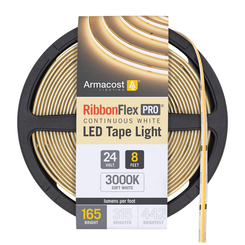 [AUSTRALIA] - Armacost Lighting RibbonFlex Pro 24V White COB LED Strip Light Tape 3000K, 165 Lumens/Ft, 2.5M 171210 165 lm/ft Soft White 3000K 8.2 ft 