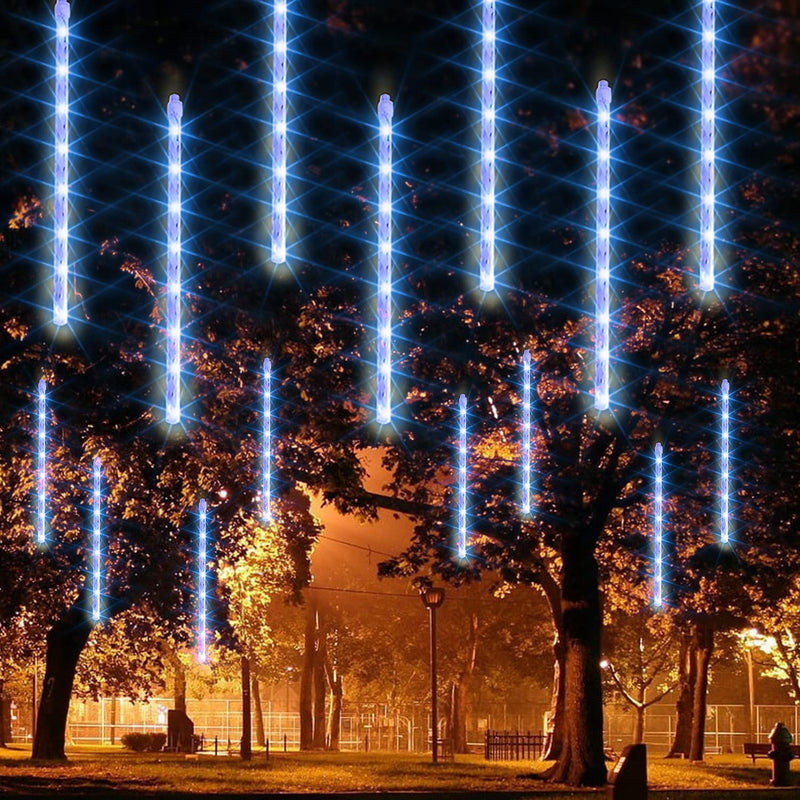 Dazzle Bright 864LED Christmas Light, Meteor Shower Rain Lights 11.8 Inch 24 Tubes, Waterproof Plug in Falling Rain Lights Christmas Decorations for Xmas Bushes Tree Yard Party (Blue) Blue 864 LED