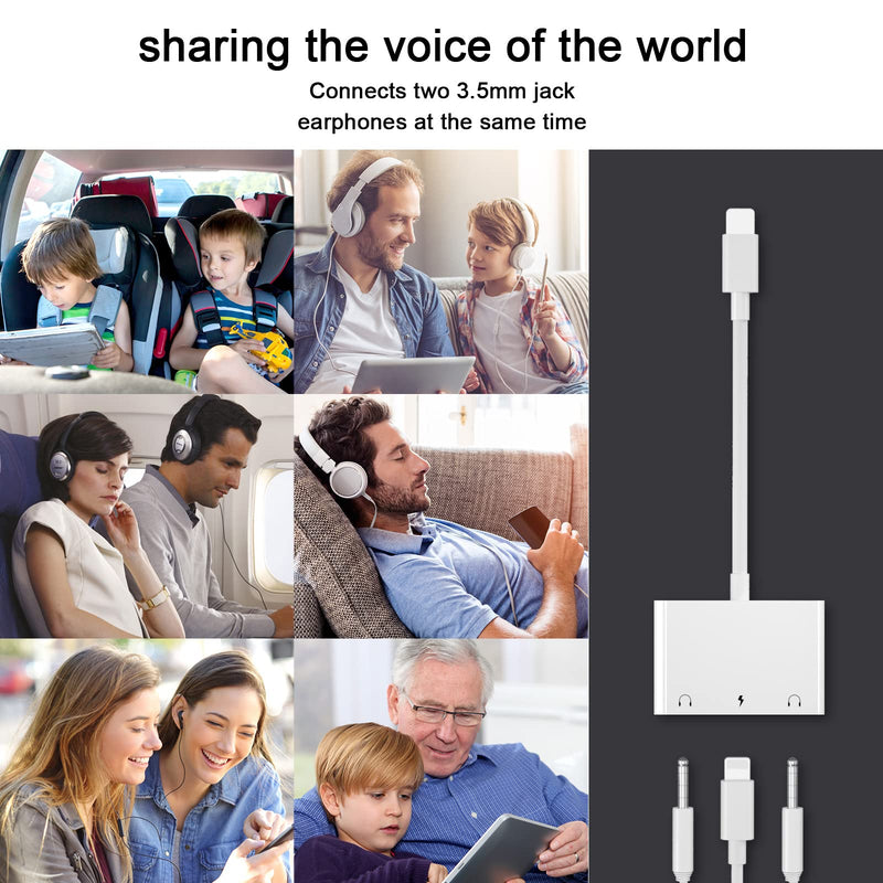 [AUSTRALIA] - 3in1 Lighting to 3.5mm,Headphone Adapter for iPhone, Dual Earphone Jack Audio and Charging Adapter,Headphone Splitter for iPhone 14/13/12/11/XS Max/XR/8/7 Plus /6/ iPad,Support iOS 10 to16 