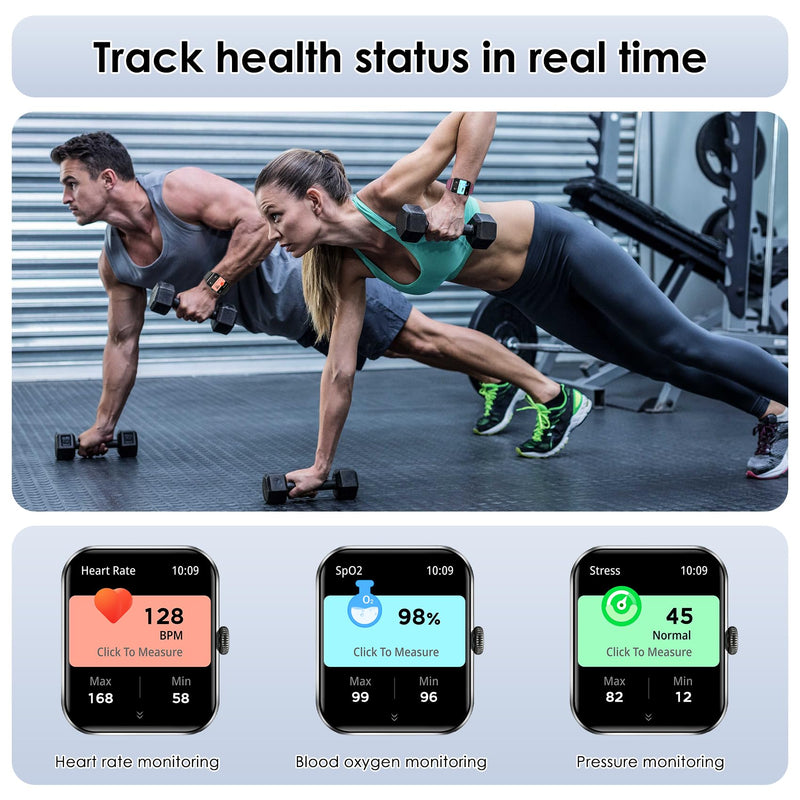 Smart Watch(Answer/Make Call), 1.85" Smartwatch for Men Women, 100+ Sport Modes, Pedometer, IP68 Waterproof Fitness Tracker, Heart Rate/Sleep Monitor, Smart Watches for Android & iOS (2 Straps)