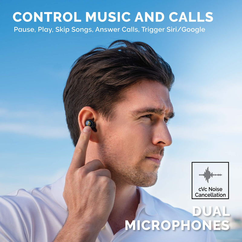 Back Bay Audio Sweatproof Wireless Bluetooth Earbuds,130 Hour Battery Life | Wireless Earbdus for iPhone, Android, Mini Charging Case, TWS Headphones with Microphone, Gift for Runners Duet 50 Pro Black