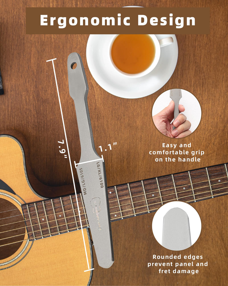 Guitar Fret File, Double-Side Fret Crowning File, Professional High Carbon Steel Design Fret File for Electric, Acoustic and Bass Guitars - MD, LG, XL Frets with Clean brush fret file with clean brush