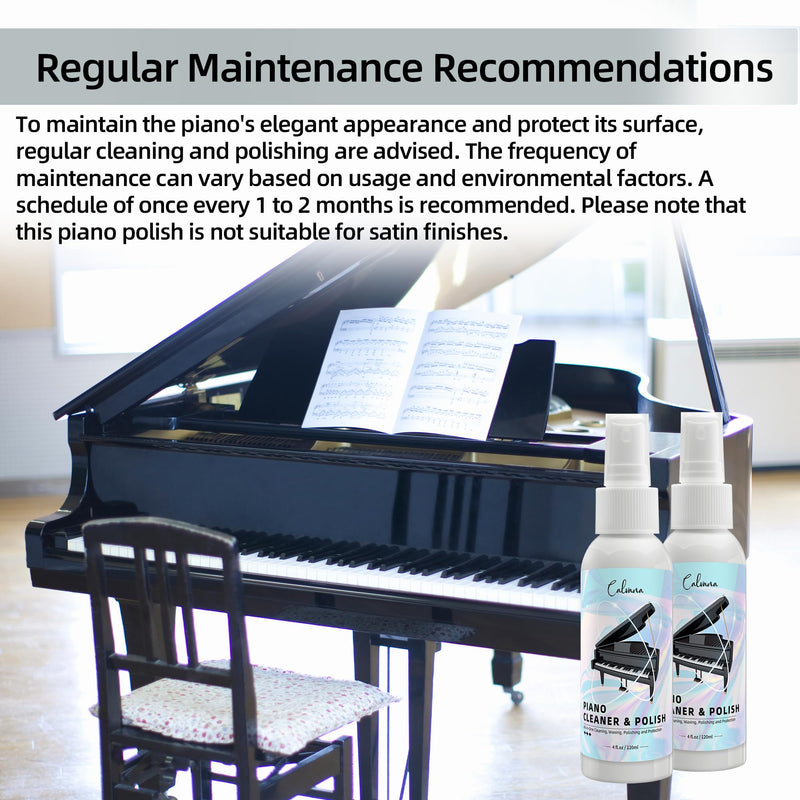 [AUSTRALIA] - Calvana (2-Pack) 2-in-1 Piano Cleaner and Polish Kit, Includes 12x12 Microfiber Cleaning Cloth, Piano Accessories for Most Piano Surfaces, Grand Piano, Digital Piano, Baby Grand Piano, Violin, 4 OZ×2 Cleaning & Polish Kit with Cleaning Cloth 2pk 