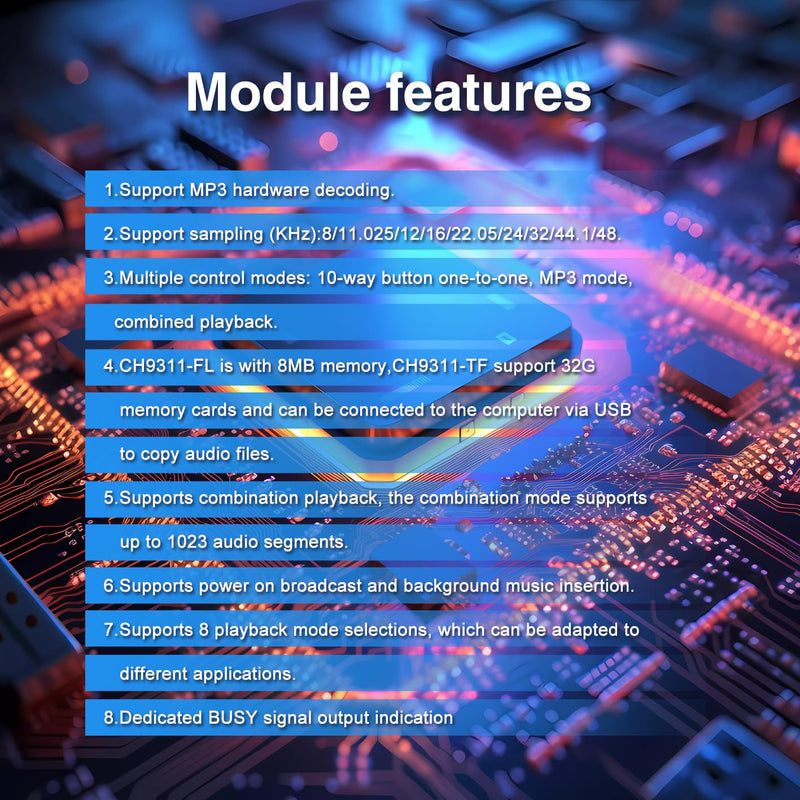 [AUSTRALIA] - 20W Sound Playback Board, 8MB Voice Module USB Downloadable MP3 Music Player DAC 12V Output Support Programmable Combination/Background I/O Trigger 10-Way Amplifier Chip for Industry Broadcast Device. 