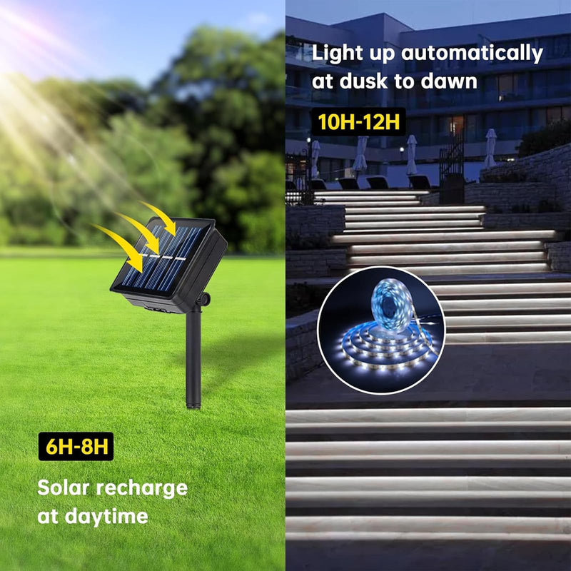 [AUSTRALIA] - Solar LED Strip Lights Outdoor Waterproof 19.6FT 180 LED Solar Powered Rope Light Cuttable 8 Modes for Outside, Garden, Patio, Deck, Fence, Pathway, Stair, Poolside, 6000K White 2 Pack White19.7ft 
