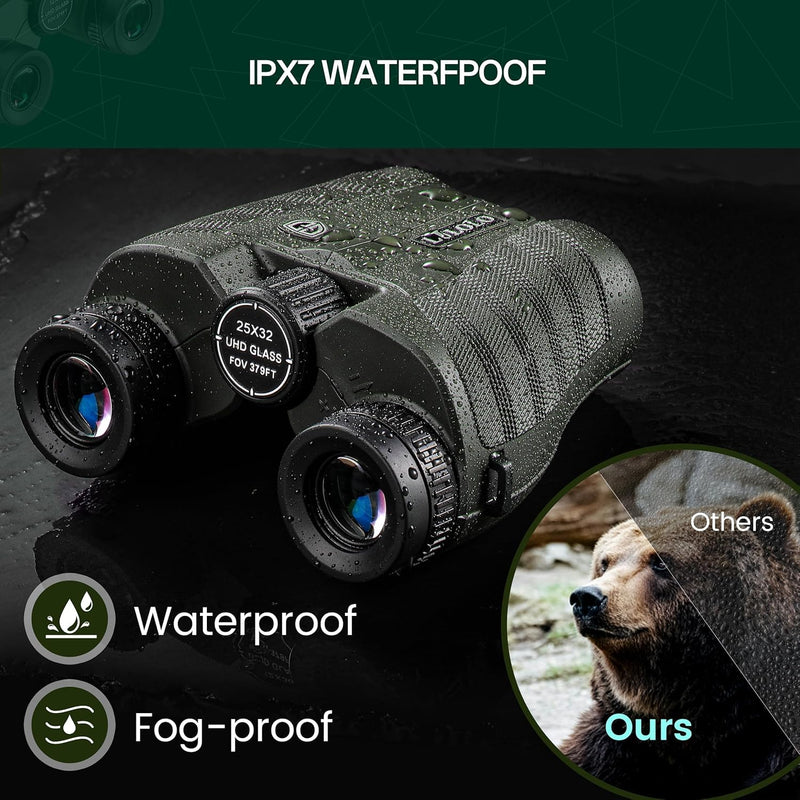 [AUSTRALIA] - 25x32 UHD Compact Binoculars for Adults High Powered - Large View Binoculars with Clear Low Light Vision - Super Bright Lightweight & Waterproof Binocular for Bird Watching Travel Hunting 25x32 