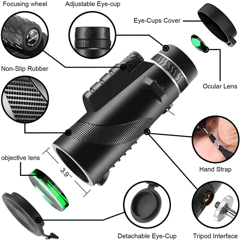 Monocular-Telescope High Powered for Smartphone Monoculars 80x100 for Adults High Definition Monocular Telescope for Stargazing Hunting Wildlife Bird Watching Travel Camping Hiking