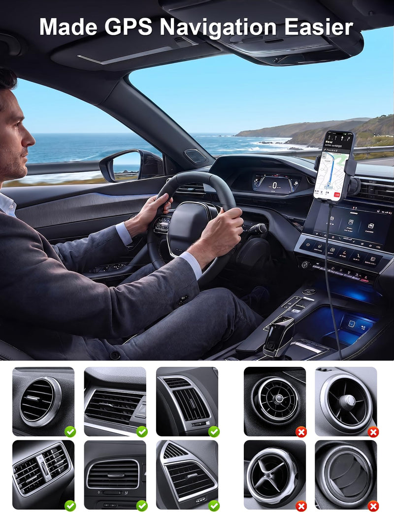 Wireless Car Charger Auto Clamping LED Car Charger Dash Windshield Air Vent | Phone Holder Compatible with iPhone 17 16 15 14/13/13 Pro/12 pro/12/11/X/8, Samsung S24/S23/S22 Series Dashboard