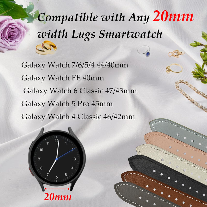 2 Pack Leather Band(cream and blue) Compatible with Samsung Galaxy Watch 46mm,Watch 3 45mm,Gear S3 Frontier Classic,Top Grain Genuine Leather 22mm 20mm Watch Band for Women Men