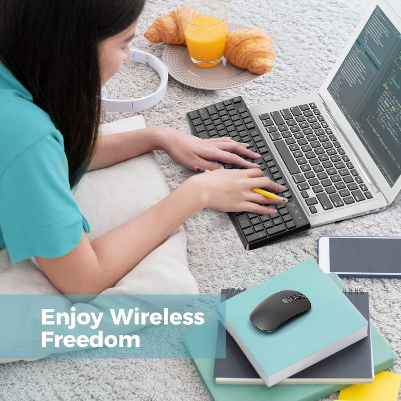 Wireless Keyboard and Mouse Combo, Lovaky 2.4G Full-Sized Ergonomic Keyboard Mouse, 3 DPI Adjustable Cordless USB Keyboard and Mouse, Quiet Click for Computer/Laptop/Windows/Mac (1 Pack, Black) 1 Pack