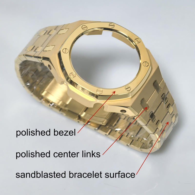 GA2100 Stainless Steel Mod Kit, Metal Case Band Set with Polished & Brushed Finish Replacement Strap Compatible with Casio G-Shock GA2100/GA-2110 Watches Gold