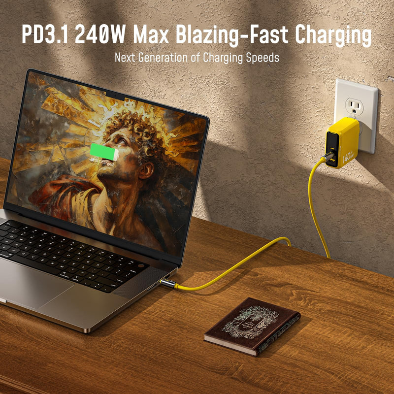 AOHI 80Gb/s USB4 2.0 Cable 3.3FT with up to 120Gbps Bandwidth Boost Dual 8K/4K Display 240W PD 3.1 Fast Charging The Future Adonis for Mac mini M4 Pro MacBook iPhone 17 Pro Max, SSD,Docking, Yellow 3.3 FT