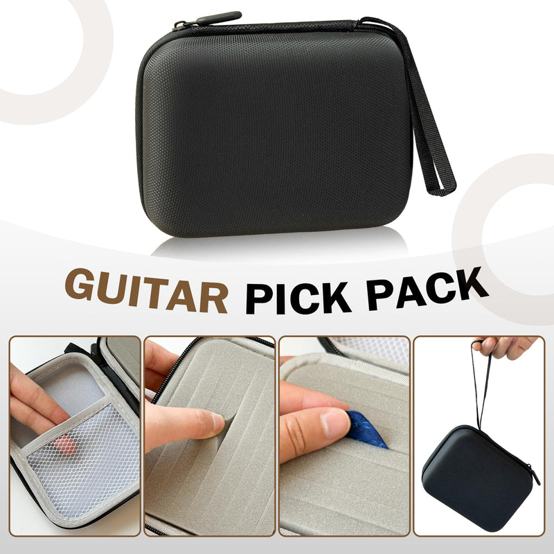Guitar Pick Pouch Holder with Carabiner Wrist Strap Multi Functional Accessories Organizer for Picks Capos Strings,Included:tuning peg, tuning peg case, guitar strap, made of EVA material