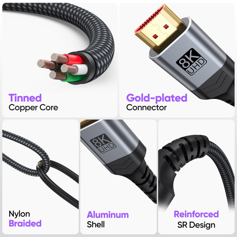 8K HDMI Cable 3 FT 10-Pack, High Speed HDMI Cord 2.1 3FT 48Gbps Multipack | HDMI Computer Monitor Cable 4K@120Hz/144Hz 8K@60Hz, HDR10 eARC HDCP 2.2/2.3 for PC PS5,PS4,Xbox,Laptop,HDTV,Roku TV,Soundbar Grey