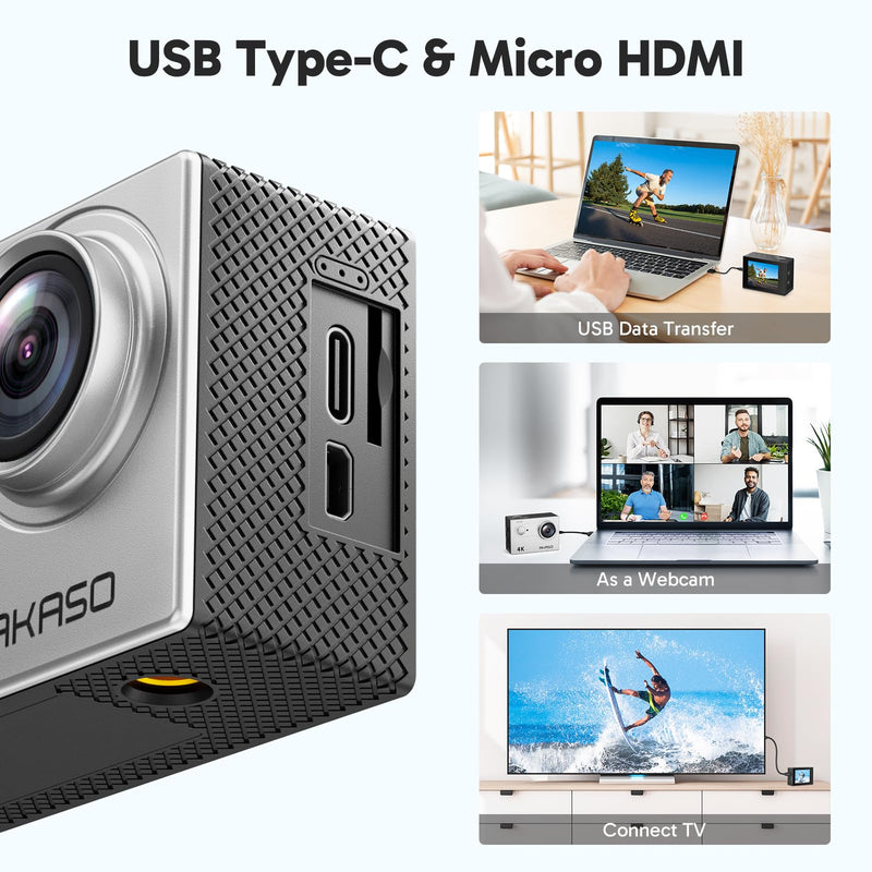 AKASO EK7000 4K30FPS 20MP WiFi Action Camera with EIS Ultra HD Underwater Camera 131FT Waterproof Camera Remote Control 4X Zoom Support External Microphone Silver Sage/Silver