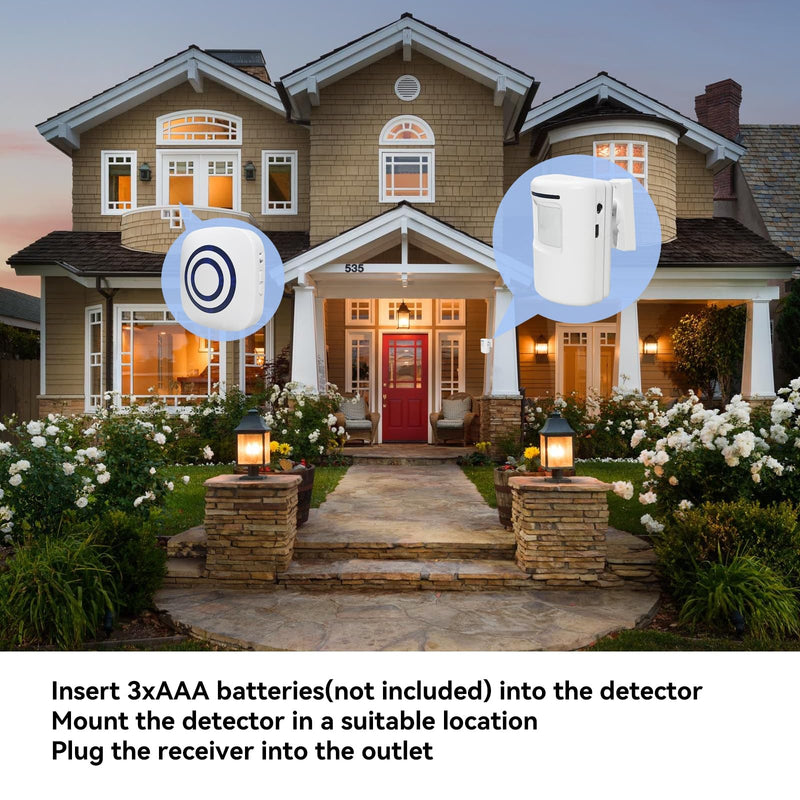 [AUSTRALIA] - Long Range Wireless Driveway Alarm- Security Driveway Alert, Motion Detector Driveway Motion Sensor Alarm to Monitor and Protect Home Property (2 Plug-in RECEIVERS and 4 Motion SENSORS) 