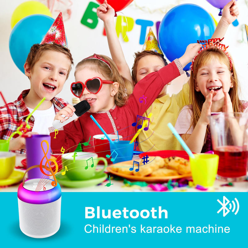Kids Karaoke Machine, Portable Bluetooth Speaker with 2 Wireless Microphones, Dynamic Lights Karaoke Machine for Kids, Birthday Party Home, Outdoor(White)