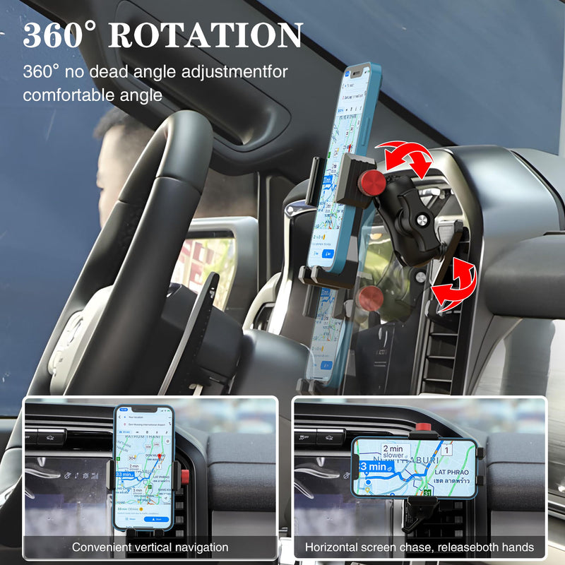 Aluminum Car Vent Phone Mount for Ford F150 (2021-2026) | Ford F-250/F-350 2023-2026| F-150 Lightning XL&PRO 2022-2026 | 360° Rotation | Zero Slip Anti-Scratch | for All Smartphones Ford F-150 Vent Phone Mount (2021-2024)