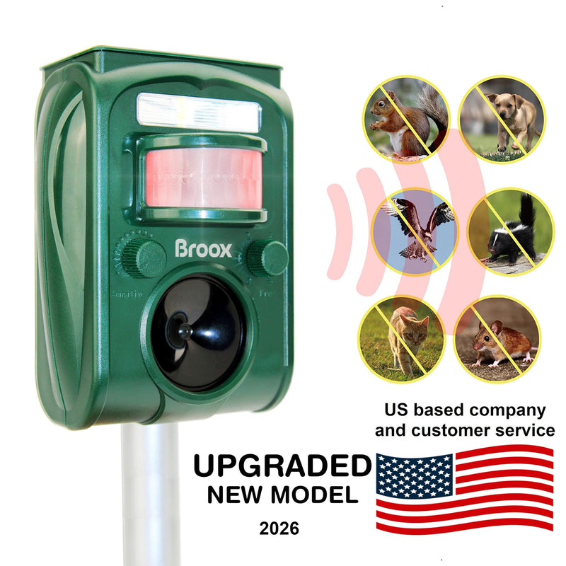 Broox 2026 Upgraded Solar Animal Repellent, Cat Repellent Outdoor, Squirrel Repellent, Deer Repellent, Ultrasonic pest Repeller, Waterproof IP 65, Motion Detection, Dog, Raccoon, Skunk, Rabbit, Rodent