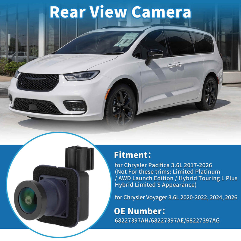 Rear View Camera for Chrysler Pacifica 3.6L 2017-2026 for Chrysler Voyager 3.6L 2020-2022 2024 2026 Park Assist Backup Reverse Camera Replace No.68227397AH/68227397AE/68227397AG