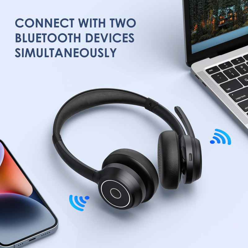 Bluetooth Headset, Wireless Headset with Noise Cancelling Microphone for Work, On Ear Headphones with USB Dongle and Mute Mic for Computer, Office Headset for Work, Call Center