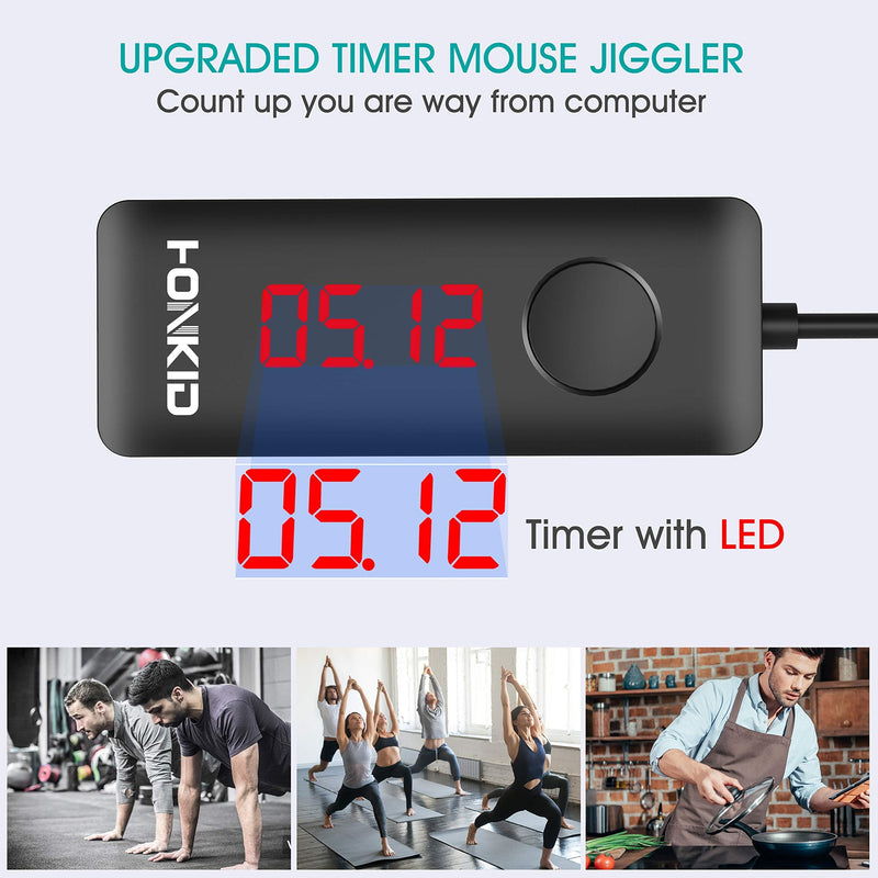 HONKID Mouse Jiggler USB C with LCD Timer ,Mouse Mover Jiggler with 3 Realistic Random Movements and Memory Function,Simulate Mouse Move to Keep Laptop Awake USB-C Port