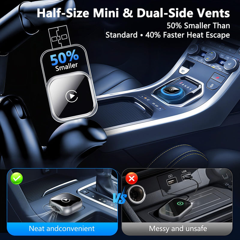 2025 Upgraded Wireless CarPlay Adapter for iPhone | Ultra-Mini Metal, Convert Wired to Wireless, Bluetooth 5.3 Fast Stable Connection, Plug & Play, 800+ Factory CarPlay Wired Cars, iOS 10+