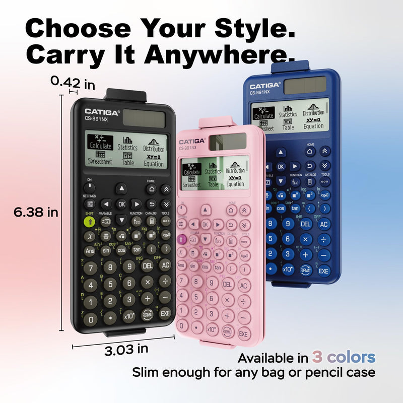 CATIGA Black Scientific Calculator with Textbook-Style HD Display, Solar & Battery Scientific Calculators for College, High School & Engineering Students, Icon Menu & Magnetic Hard Case, CS-991NX