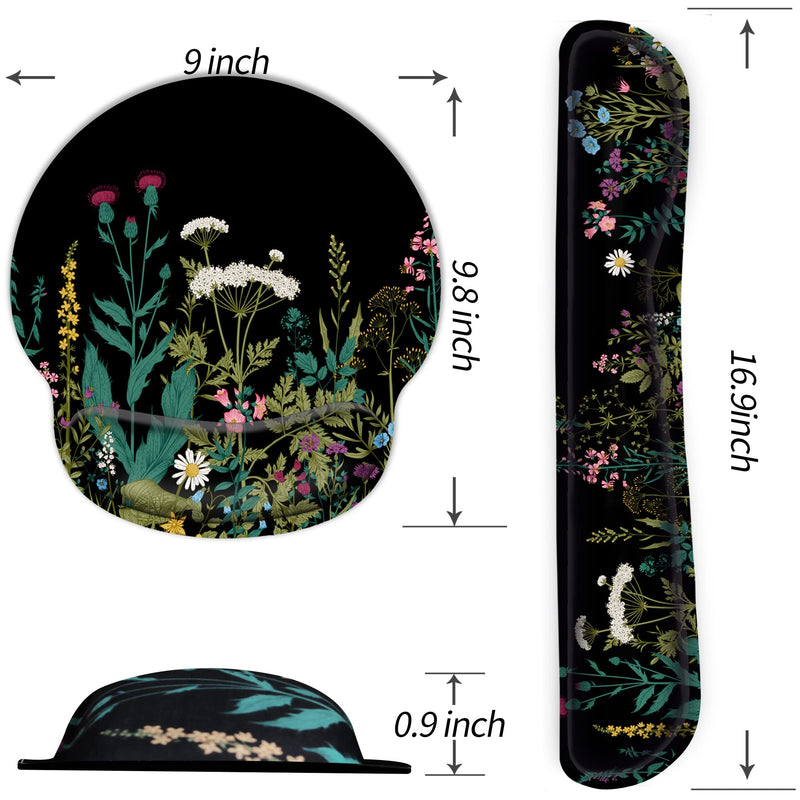 Ergonomic Mouse Pad Wrist Support and Keyboard Wrist Rest, Mousepad with Wrist Rest, Memory Foam Keyboard Pad, Easy Typing, Pain Relief, Perfect for Gaming, Computer, Laptop,Office, Garden Flowers