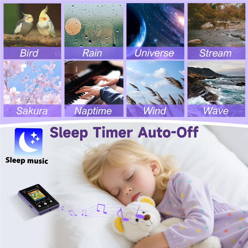 32GB MP3 Player with Bluetooth 5.3 Auto Reconnect, Zinc Alloy Frame | Built-in Speaker & White Noise, 2.8" Touchscreen, 48H Battery, Resume Playback, Supports 128GB microSD Card, Metallic Purple