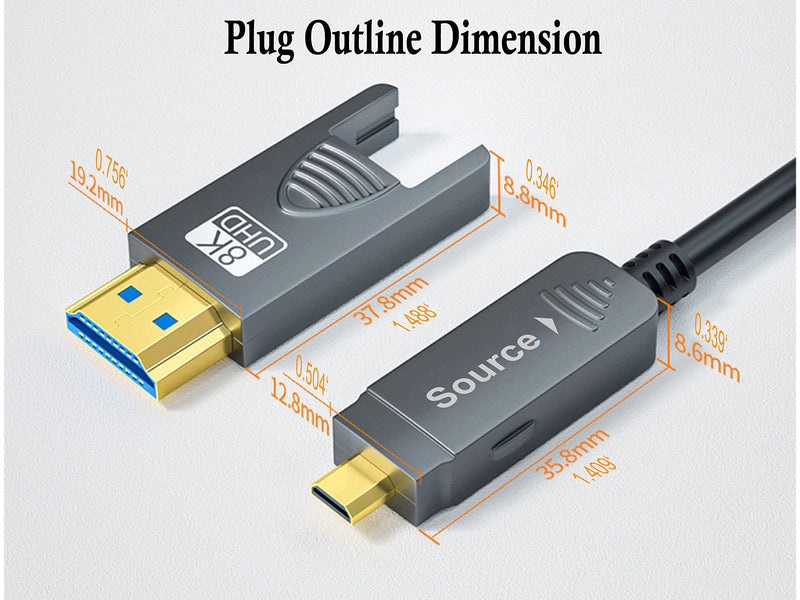 8K Fiber Optic HDMI Cable 10ft/3m, Micro HDMI to HDMI 2.1, Detachable Type A+D, 48Gbps Ultra Speed, HDR, 3D, eARC, in Wall CL2 / CL3 Rated, Slim and Flexible HMDI 2.2 Cable. 3m AOC8K2AD