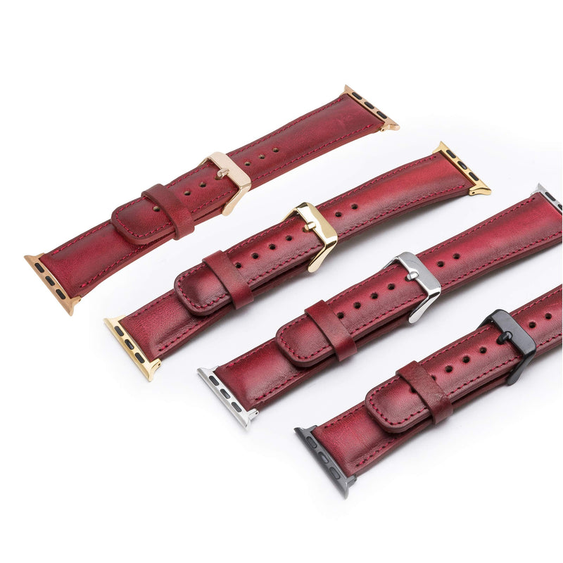 Tuscany Leather Bands Compatible with Apple Watch 38mm 40mm 41mm Band, iWatch Replacement Strap for Series 1, 2, 3, 4, 5, 6, 7, SE, 8, Ultra, Sport (Burnt Red w/Rose Gold Connector&Clasp)