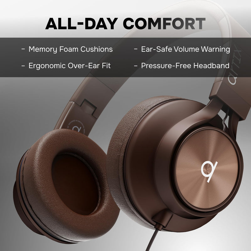 [AUSTRALIA] - ARTIX Over Ear Headphones Wired with Microphone and Volume Control, Foldable Noise Isolating Headset with Deep Bass for School, Laptop, Computer, Chromebook, Tablet, Travel (3.5mm Jack) Mocha Mousse 