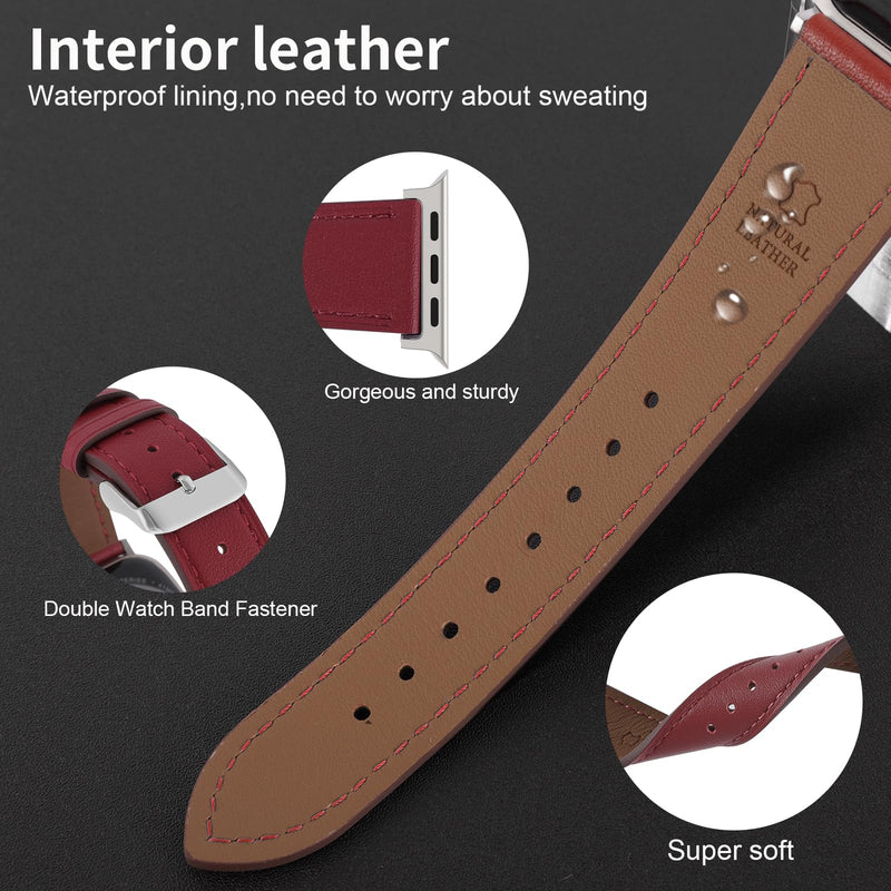 Premium Italy Leather Bands Compatible with Apple Watch Band 40/38/41/42/44/45/46/49mm, Soft Leather Watch Replacement Band for Watch Series Ultra SE 10 9 8 7 6 5 4 3 2 1 for Women Men(pack of 2)