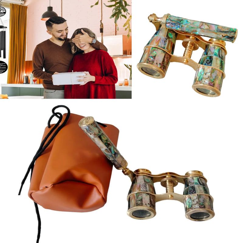 [AUSTRALIA] - Brass Binoculars Opera Glasses 3x25 Natural Abalone Green Nautical Binocular-spyglasses-Maritime Leather Decor-Christmas-Groomsmen 