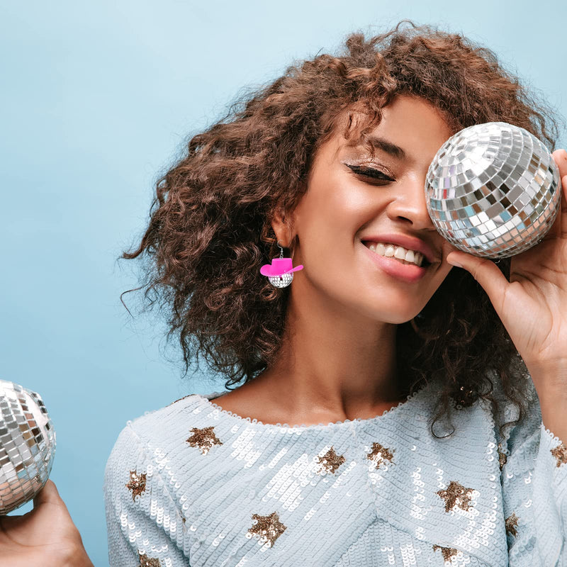 Disco Ball Earrings 70s 80S 90S Disco Outfits for Women Disco Outfits Accessories Tour Party Dress Sparkly Cowgirl Mirrorball Concert Jewelry Gifts B:disco ball earrings-pink