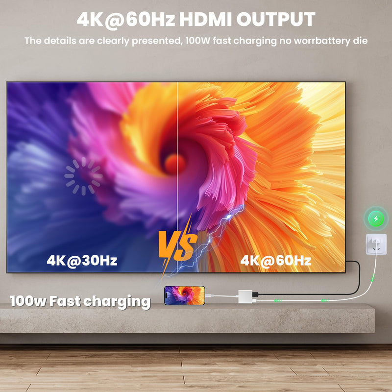 USB C to HDMI Adapter for iPhone 17 16 15 to TV, 4K@60Hz iPhone USB C to HDTV Adapter with 100W Fast Charging Port, MFi Certified iPhone Dongle USB C to Hdmi for iPad/TV/Projector/Monitor