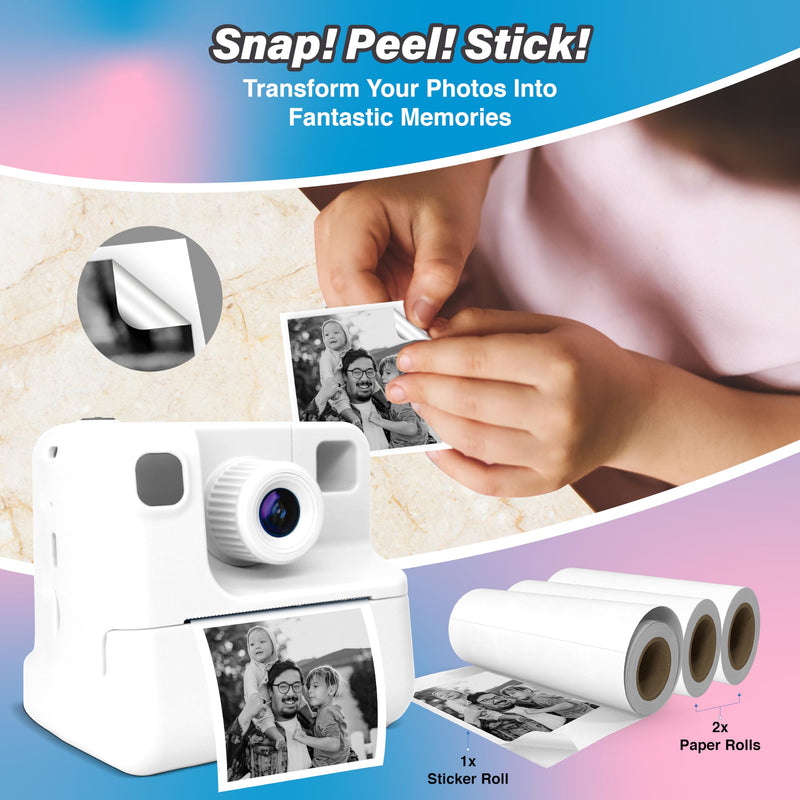 GabbaGoods Instant Print Kids Camera For 3 4 5 6 7 8 9 Year Old Kids With 32GB SD Card, Instant Thermal Print Feature Best For Gift On Christmas/Birthday/Holiday | Toddler Camera | Kids Digital Camera White