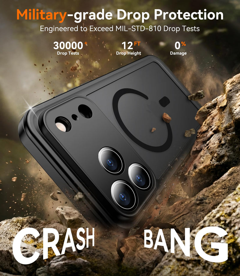 Red2Fire Compatible with iPhone 17 Pro Max Case Waterproof Magnetic Built-in Screen & Camera Protector IP68 Underwater Full Body 17FT Military Dropproof Shockproof Translucent Matte Phone Case for iPhone 17 Pro Max 6.9" Black