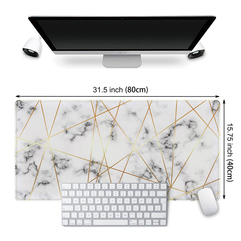 Grey Gold Line Marble Extended Gaming Mouse Pad XXL Desk Pad, Large Mousepad for Wireless Mouse (31.5x15.75 in), Big Keyboard Mouse Mat Non-Slip Rubber Base Mousepad with Stitched Edges E-Grey Gold Line Marble