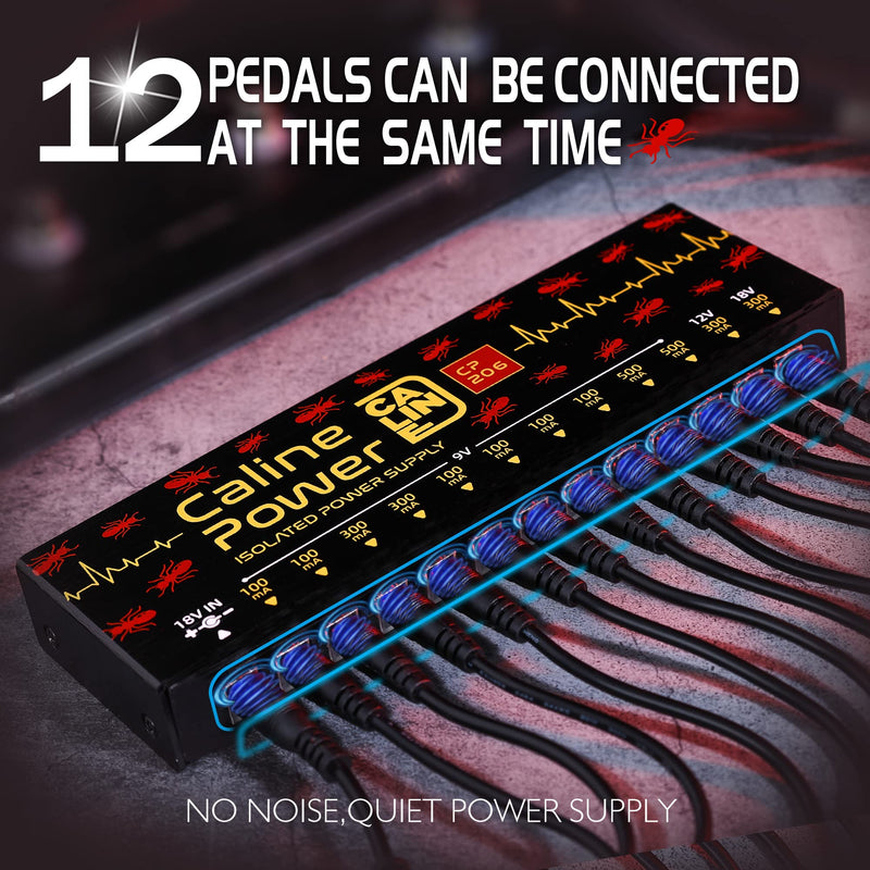 Caline Guitar Pedal Power Supply, True Isolated Pedalboard Power Supply with 12 Outputs, Noiselessly CP-206 12 ports